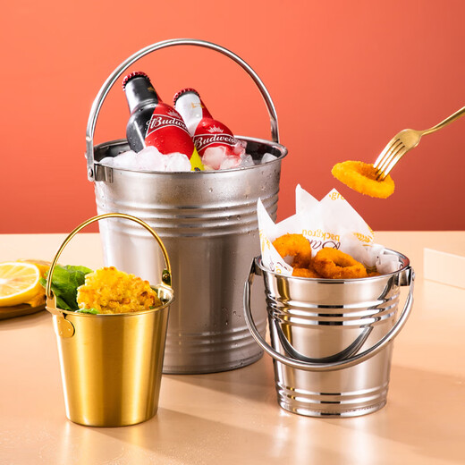 Hongfu stainless steel ice bucket ice grain ice cube bucket barbecue fortune bucket commercial catering beer red wine bucket snack bucket silver 304 stainless steel double-layer ice bucket 2L clip
