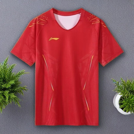 Li Ning 19902025 new badminton uniform for children 8 to 12 years old table tennis quick-drying breathable men's and women's sports competition customization FKYP-navy blue sports T-shirt 140 children's code