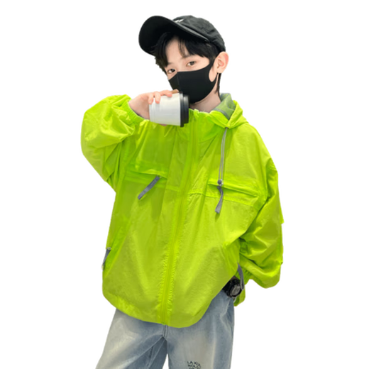 G.DUCKKIDS children's clothing, boys' sun protection clothing, anti-UV summer new children's skin clothing, thin ice silk, medium and large children's sun protection clothing 1555 fluorescent green aogqqso 160 size 13~14 years old 150-160cm