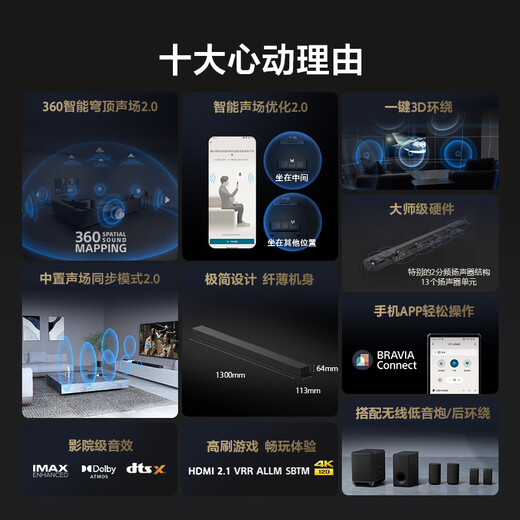 Sony (SONY) HT-A9000+SW5+RS5 Supreme Surround Package 360 Smart Dome 9.1.4 4K120 Panoramic Sound Echo Wall Home Theater TV Speaker Bluetooth