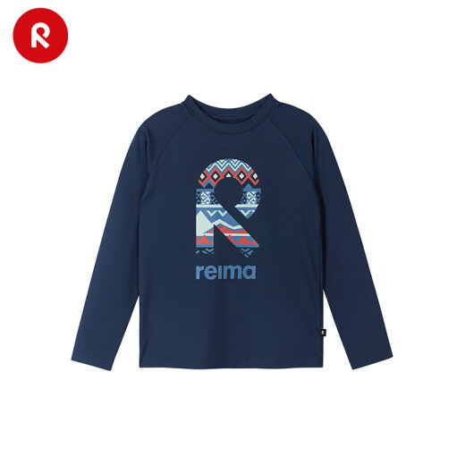 reima2024年秋冬新款男女儿童大童运动吸湿速干印花针织套头长袖T恤 698B-藏青色 146 cm