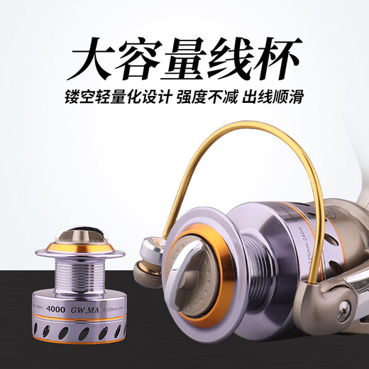 Guangwei Fishing Reel 4000 Metal Head Fishing Roller Sea Fishing Reel Spinning Wheel Luya Fishing Roller Far Drop Fishing Roller Fishing Supplies Left and Hand Interchangeable GWMA6000 Series