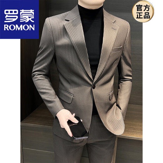 ROMON striped suit jacket men's autumn and winter 2025 new high-end business formal casual casual suit navy blue suit + pants 4XL recommended 175Jin Jin equal to within 0.5 kg
