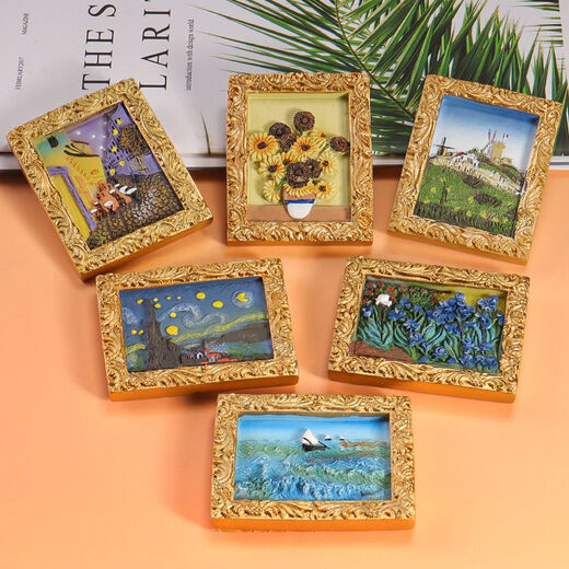 Pintas famosas tridimensionales 3D, pinturas al óleo decorativas magnéticas, fúnebre divertida y creativa Minagre magnética Resina de hierro pintado a mano Retro Absorción magnética Magre
