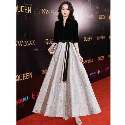 Seidler black evening dress for women 2025 new banquet temperament noble and light luxury niche annual meeting host black long XL (recommended 116-125 Jin [Jin equals 0.5 kg])