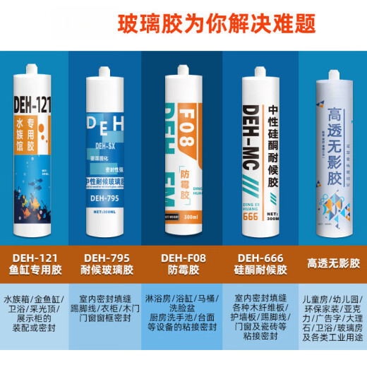 玻璃胶透明门窗专用补漏卫生间鱼缸121玻璃胶送全套工具防水防霉厨卫 795-【透明色】【质保10年】 1支【送胶嘴】