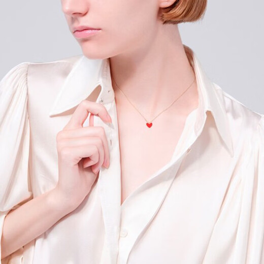 AHKAH thiran heart necklace 18K gold imitation coral small red heart necklace women's jewelry gift AB1647010100 small size