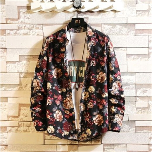 
SUNWISESS floral shirt men's retro Hong Kong style beynd Huang Jiaju floral shirt slim style fashion long sleeve lining jacket No. 1 color 1049 M 90110Jin [Jin equals 0.5 kg]