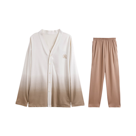 Fenton pajamas Fan Chengcheng's same style Star's same style V-neck long-sleeved cardigan antibacterial home wear set Elegant Brown-Men's XL