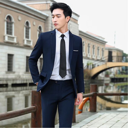 Playboy Suit Men's Jacket Top Youth Korean Slim Business Casual Formal Wedding Groomsman Small Suit Men Single Button Gray Suit + Pants + Vest + Shirt S