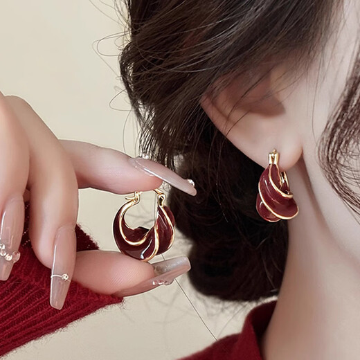 Idel French retro red earrings for women silver earrings high-end earrings 2025 new temperament earrings birthday gift red earrings E3228