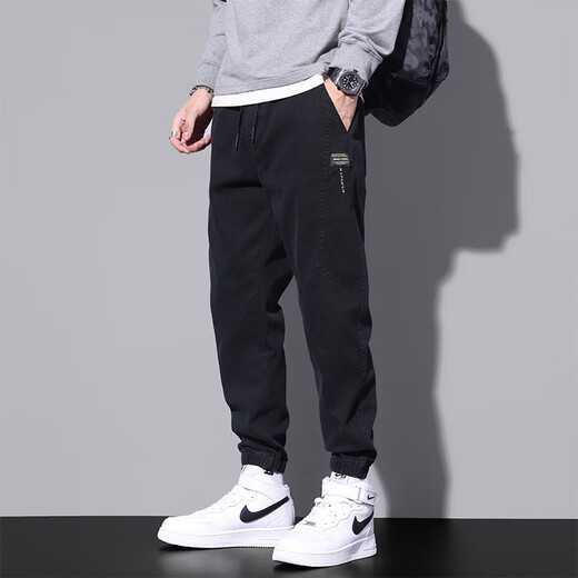 Jeep Spirit Casual Hosen für Männer Frühlings- und Herbst neue lose Krawatten Sport lange Hosen für Männer Trendy Marke Vielseitige Arbeitshose für Männer 9859 Schwarz + 9859 Grau 2xl