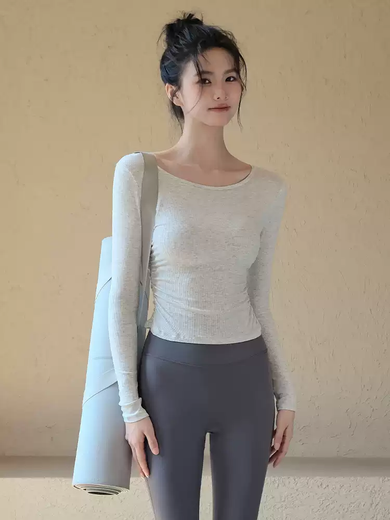 Women's Yoga Clothing 2025 Summer New Sports Tops Slim Fit Long Sleeve T-Shirt Pilates Training Fitness Clothing Espresso 6XS S