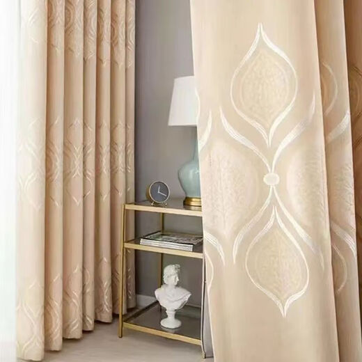 A complete set of Yilianfang curtain curtain rods for bedroom blackout 2025 new style simple living room light luxury high-end without punching installation Diamond gold leaf coffee color - free dual-use telescopic Roman rod Applicable wall width 1.6-2.1m Curtain height 2.0m *set of 2 pieces