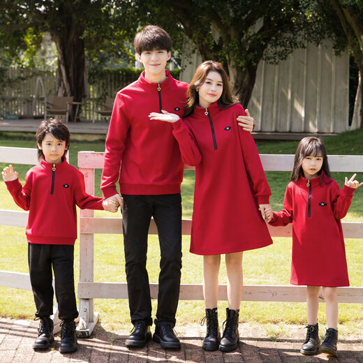 G.duck2025 Year of the Dragon New Year parent-child outfit plus velvet sweatshirt autumn and winter coat family of three and four family New Year greetings clothes single jacket (dark red) 130 boys