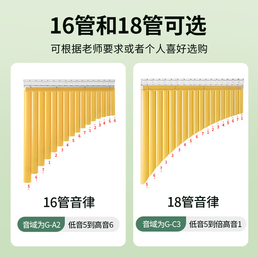 YTK儿童排箫18管中小学生课堂推荐入门级排笛初学者易学16管排箫乐器 [课堂推荐]18管橙色+初学大礼包