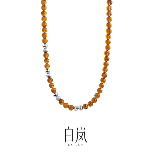 Bai Lan Amber Bead Necklace Women's 925 Silver Clavicle Chain Niche Design Temperament and Sensational Year Birthday Gift for Wife Amber & 925 Silver