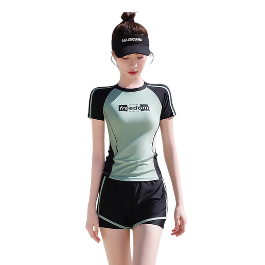 F.DYRAA swimsuit women's high-end split short-sleeved slimming professional swimming pool four-piece set 13028 white green XL