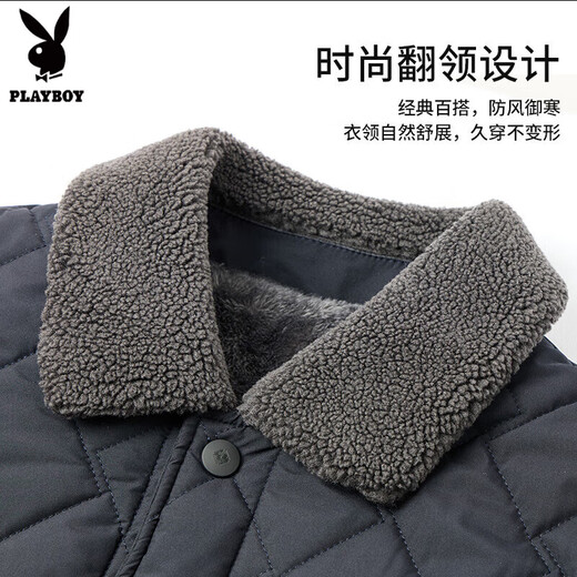 Playboy cotton-padded jacket for men, dad's winter coat, cotton-padded jacket, middle-aged and elderly men's velvet thickened cotton-padded jacket, autumn and winter warm tops, black, three-layer protection, velvet thickened XL /175 110-120Jin Jin equals 0.5kg