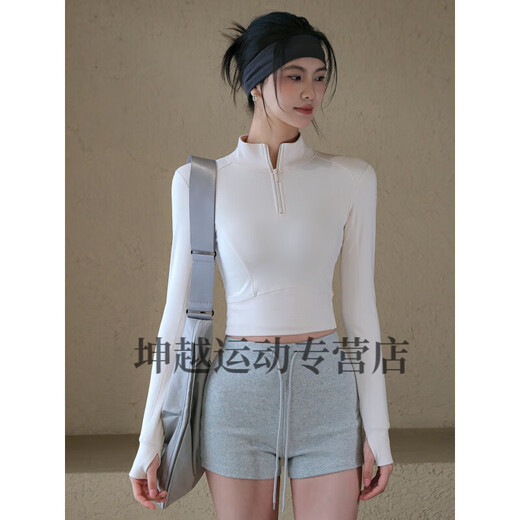 Zailu velvet warm yoga jacket for women in autumn and winter half-zip stand-up collar sports top Pilates fitness long sleeves Eggnog white velvet lining slim fit S S Recommendation 80-95Jin Jin is equal to 0.5 kg