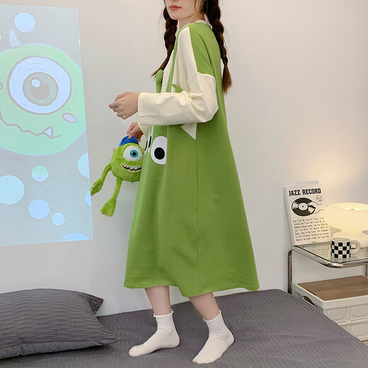 
Cotton companionship long-sleeved nightgown for women in spring and autumn cotton sweet cute duck pajamas 2024 new large-size pregnant women's home clothes 16863 M