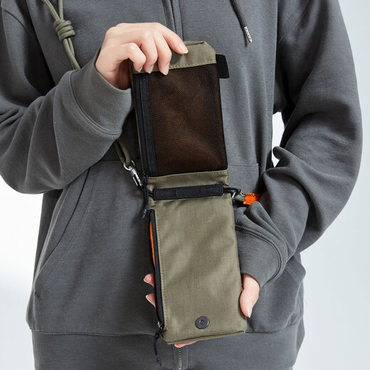 SANWA SUPPLY Fashion One-Shoulder Crossbody Mobile Bag CORDURA Wear-resistant Dual Machine Storage Bag Outdoor Bag Large Capacity Water Bottle Vertical Gray Tea Green
