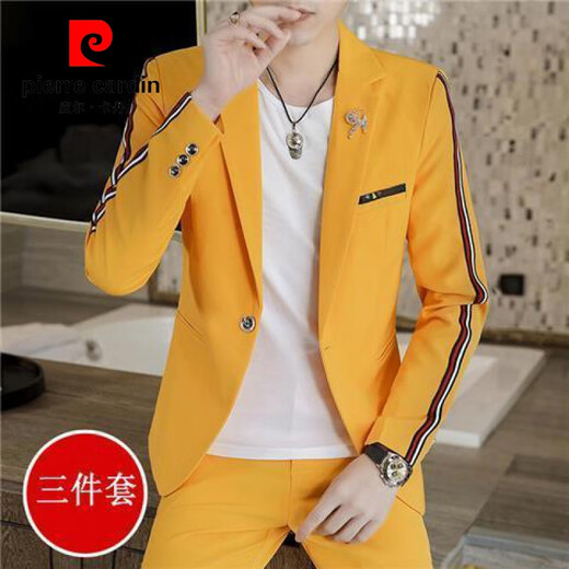 Pierre Cardin Korean casual suit men's spring and autumn slim and handsome small suit three-piece British wedding dress jacket 2078 white (top + pants + T-shirt) 165/M
