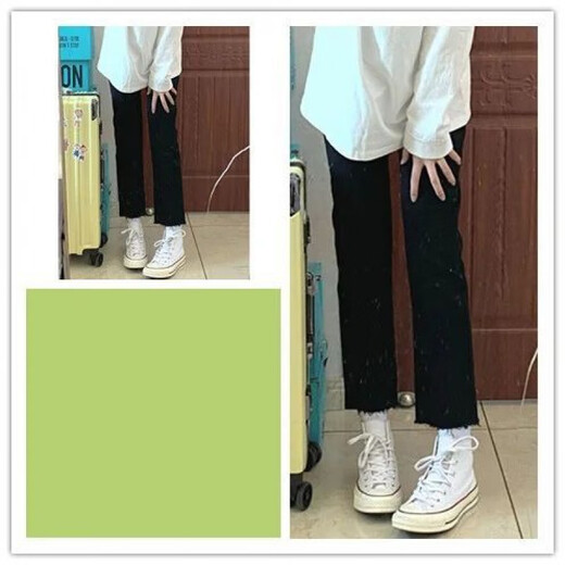 Schlichte Richtungsjeans für Damen, amerikanisches High-Street-Design, Frühlingsneue High-Waist-Schlankheitshose, lockeres, weites Bein, gerade Bodenwischhose, trendig 1047 XS