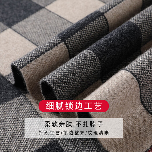 JIUJI 100% pure cashmere men's scarf men's winter high-end plaid versatile thickened warm scarf gift box gift dark gray