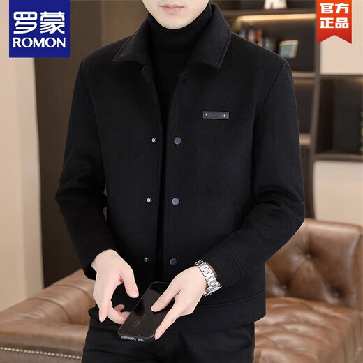 ROMON autumn and winter jacket men's Korean style lapel woolen coat winter men's casual short wool coat HJ8288 black cotton L (110-125Jin Jin equals 0.5kg)