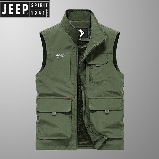 JEEP SPIRIT吉普马甲男春夏新款中年宽松大码户外速干透气多口袋定制钓鱼外套 卡其色 XL