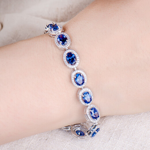 Ink Taoyuan sapphire bracelet for women s925 sterling silver new style versatile pavé blue zircon tanzanite crystal bracelet 925 sterling silver bracelet 17-20 cm adjustable