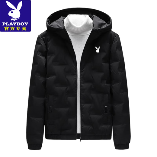Playboy (PLAYBOY) brand high-end down jacket for men 2024 new winter short thin jacket thickened versatile casual winter wear hooded style 022 Khaki L
