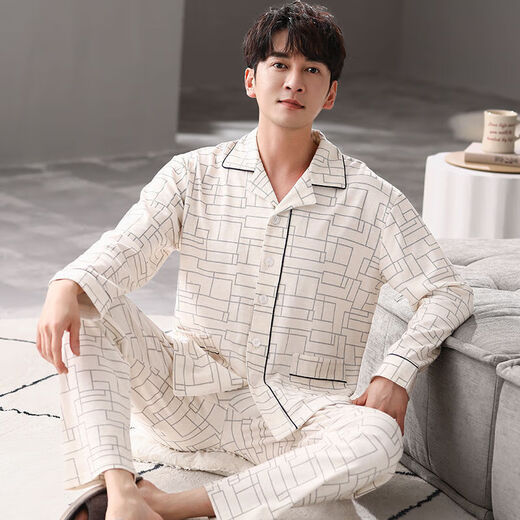 Zhidoudou Meimeng Pyjamas Herren Frühling und Herbst Langarm neuer Männer voller Baumwolle Großgröße Student Home Clothing Set YSX6624 10xl 2xl160-180jin [Jin gleich 0,5 kg]