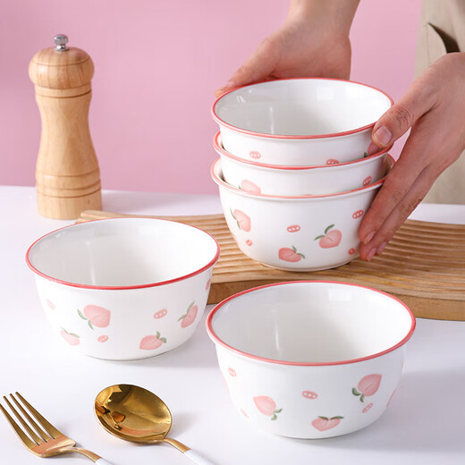Peach simple 4.5-inch dish set household ceramic tableware rice bowl noodle bowl dish plate set Peach 1 bowl