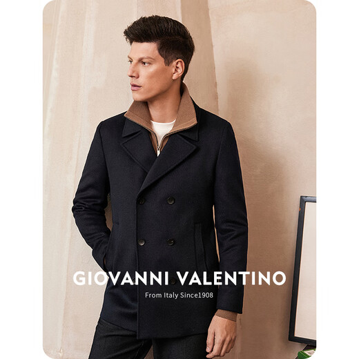GIOVANNI VALENTINO wool mid-length woolen coat jacket men's business casual windbreaker suit collar slim top Navy XL