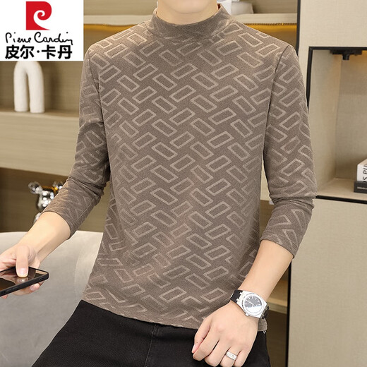 皮尔卡丹双面德绒男士保暖t恤内衣上衣单件冬季校服内搭中领打底衫高中生 9902咖色 2XL 135-150斤