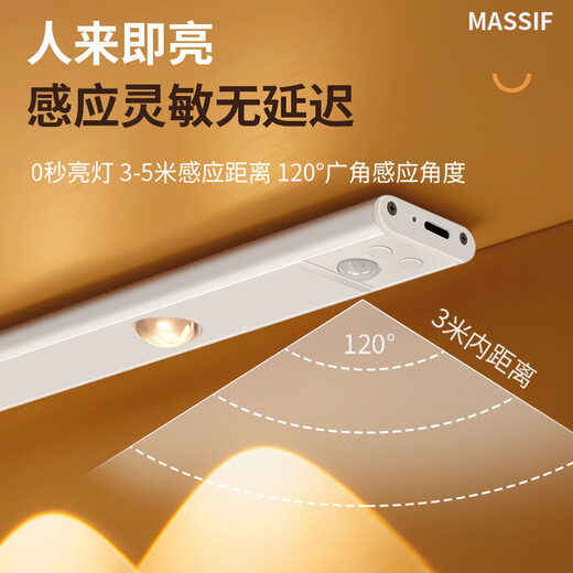 智特（ZT）人体感应灯带智能酒柜一灯三色玄关进门感应灯无线LED充电猫眼灯 100CM【常亮+人体感应+调光色】