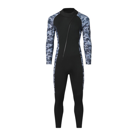 Cross-border 3MM one-piece wetsuit for men in the sea, cold-proof wetsuit, warm swimsuit, snorkeling paddle board surfing suit, rescue 3mm camouflage gray hooded S S