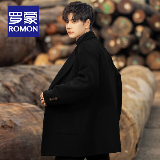 罗蒙（ROMON）双面呢子大衣男中长款韩版休闲男士羊毛外套秋冬季加厚保暖风衣男 茶褐色 2XL