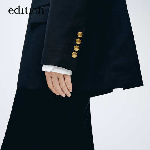 edition【高圆圆同款】西装外套春新款复古戗驳领黑色羊毛精纺女绅士 黑色K01 S (160)