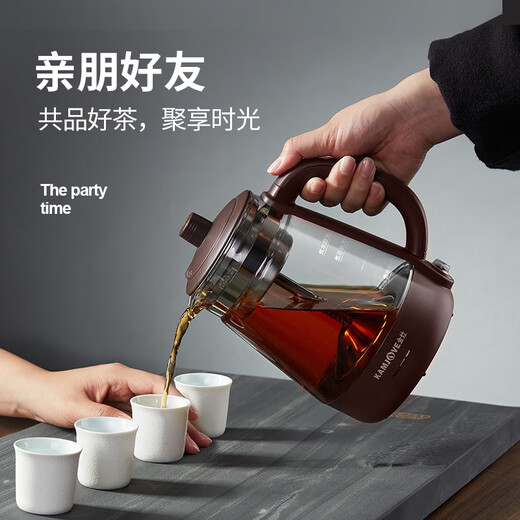 KAMJOVE spray-type tea kettle, steaming integrated tea kettle, office tea kettle, health kettle, glass flower tea kettle, household electric kettle, tea steamer, tea kettle, stove-cooking tea, dark brown 0.8L