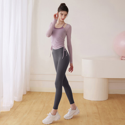 LULULMCCTN long-sleeved yoga top for women 2025 new Pilates professional training sports running fitness suit Hyacinth Purple Long Sleeve + Lotus Purple Vest S