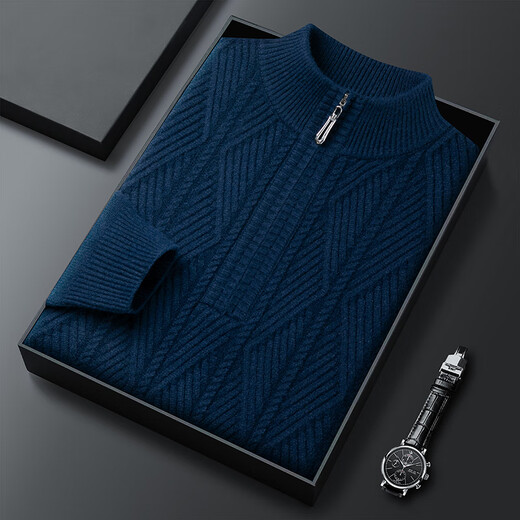 
Hengyuanxiang men's extra thick wool plush sweater wool half zipper turtleneck super thick sweater autumn and winter knitted sweater loose big dark gray warm M 165