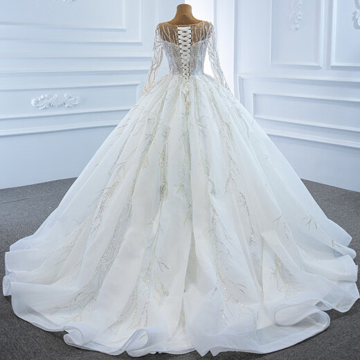 Main wedding dress new style bride wedding going out dress high-end temperament trailing solo tutu skirt luxury dress spring white S