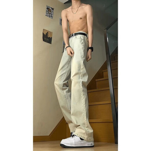 Chaohandu 2025 New Jeans Frühlings- und Herbst Sommer-Casualhose Dünne Schlankhosen Amerikanische Vibe Scimitar Mikro-Flüssigkeitshose Black-G825 m (100-115jin [Jin gleich 0,5 kg])