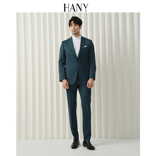 Hany (HANY) Italian reda pure wool suit suit for men dark green formal suit peacock green men's gentleman business suit Konya green peaked collar slim version 48 trousers please contact customer service to select size