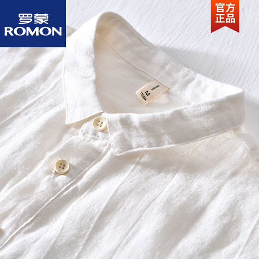 罗蒙（ROMON）中国风亚麻翻领短袖t恤男有带领麻布男装棉麻料T宽松衬衫领上衣服 msp795卡其色 M 120斤左右