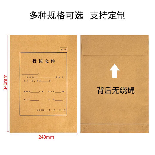 于字简 A4投标专用文件袋进口木浆招标资料袋牛皮纸档案袋15cm 10个装 附带等量密封条 2629