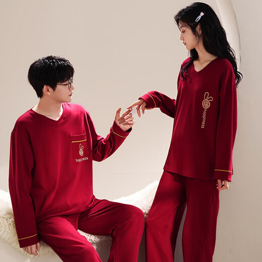 Yiduo 100% cotton couple pajamas women's autumn and winter red zodiac year can be worn outside wedding home clothes men's suit